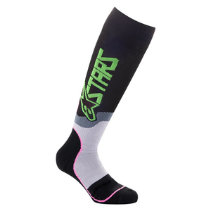 Alpinestars MX Plus 2 Socks (Black/Green Neo/Pink Fluo)